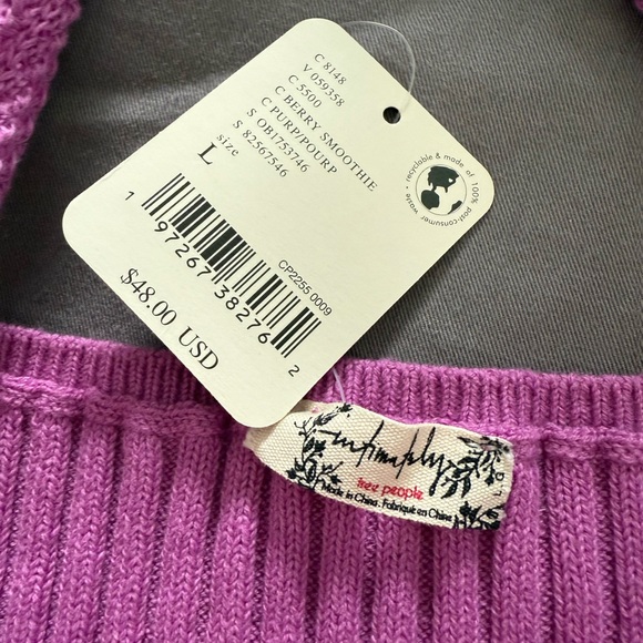 Free People Lilac Purple Knit Square-Detail Ribbed Crop Tank - Picture 3 of 3